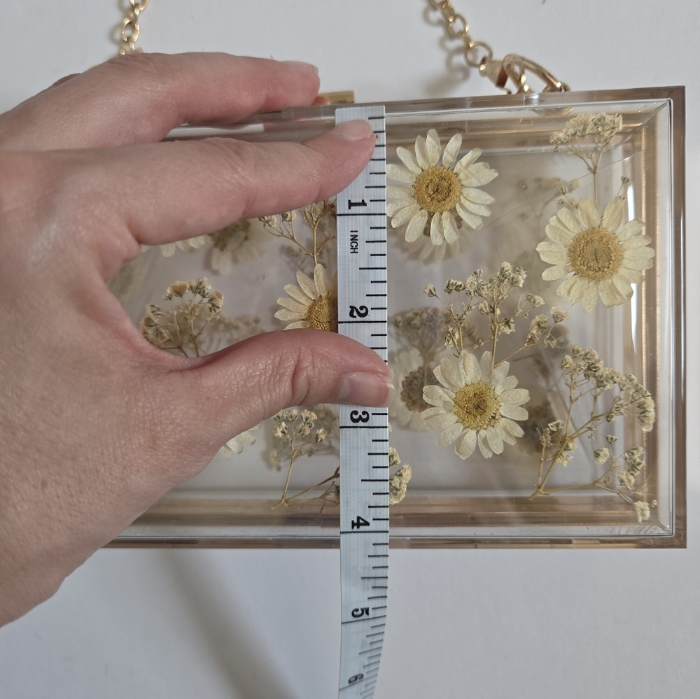 Clear daisy floral acrylic resin clutch gold chain ditsy girly statement cute - Picture 5 of 7